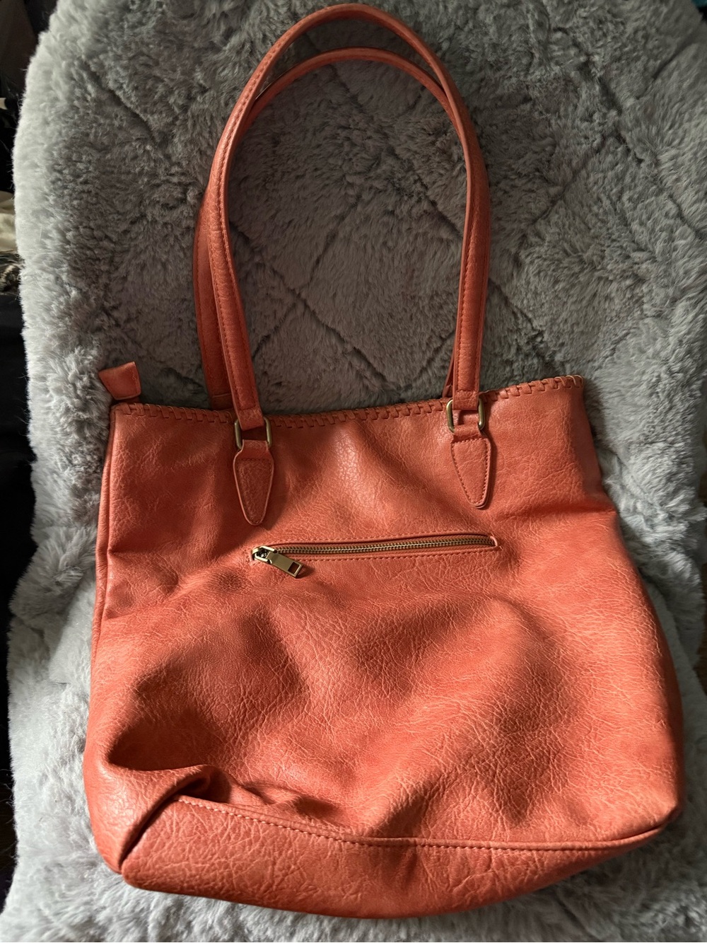 Antik Kraft‎ Classic Orange Tote with Front Zip Pocket Large
